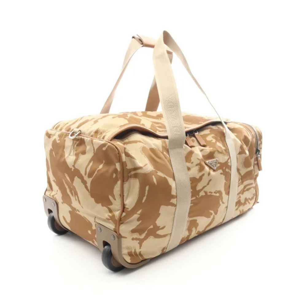 Prada Boston Beige Trolley Bag Carry Tan